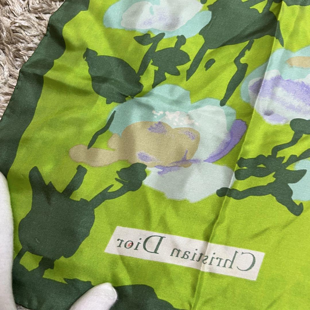 【美品✨️】クリスチャンディオール 花柄 緑 スカーフ シルク 豪華 大判