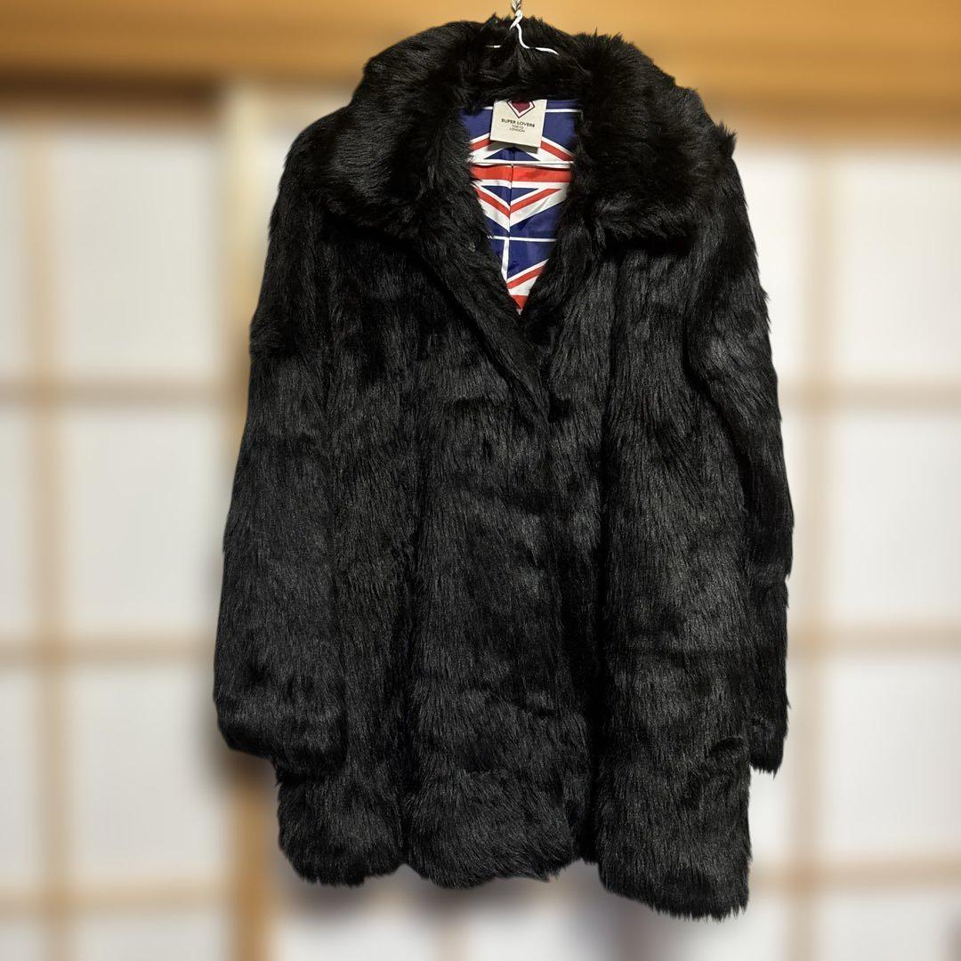 【匿名発送】スーパーラヴァーズ　フェイクファーコート　黒