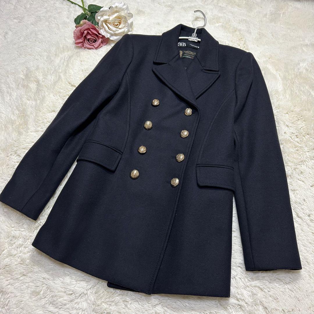 美品　ZARA　ザラ　ピーコート　ウールコート　金ボタン　マンテコ