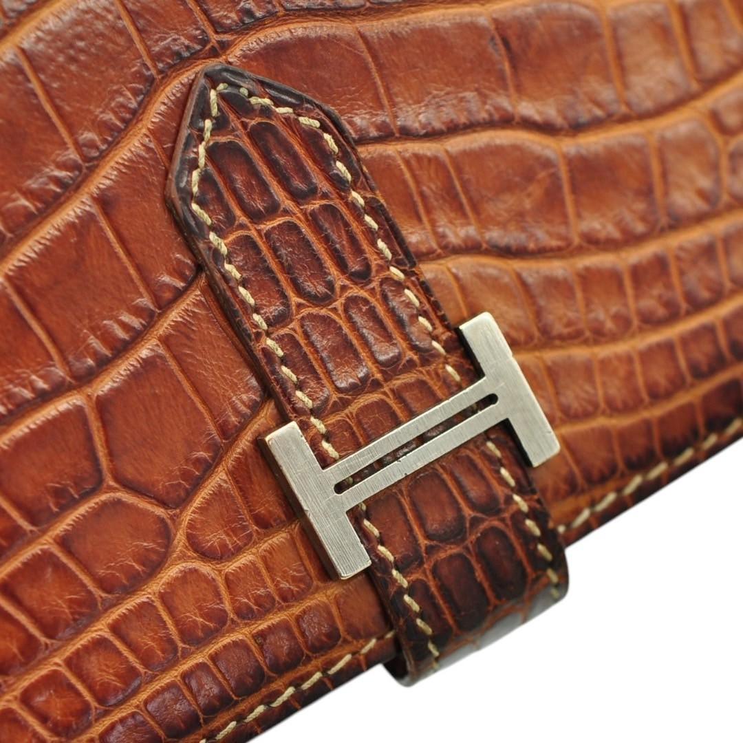 HERMES 美品 ベアン クロコダイル アリゲーター 長財布 □E刻印