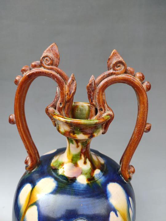 三彩貼花龍耳瓶 アンティーク 壺 jYGgn-m87932407817 骨董品 陶芸 国産最新品