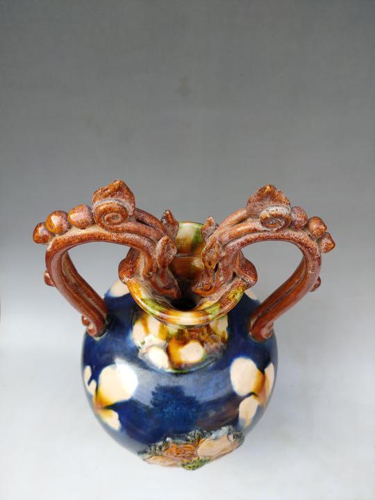 三彩貼花龍耳瓶 アンティーク 壺 jYGgn-m87932407817 骨董品 陶芸 国産最新品