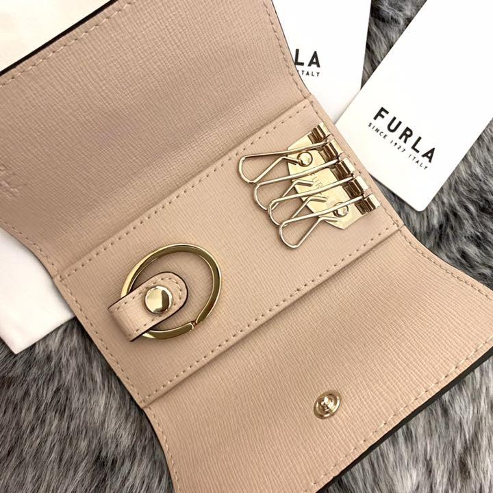 のある➏ 新品 ベージュ レザー キーケース qoQtH-m87932490439 FURLA フルラ ブルー カラー
