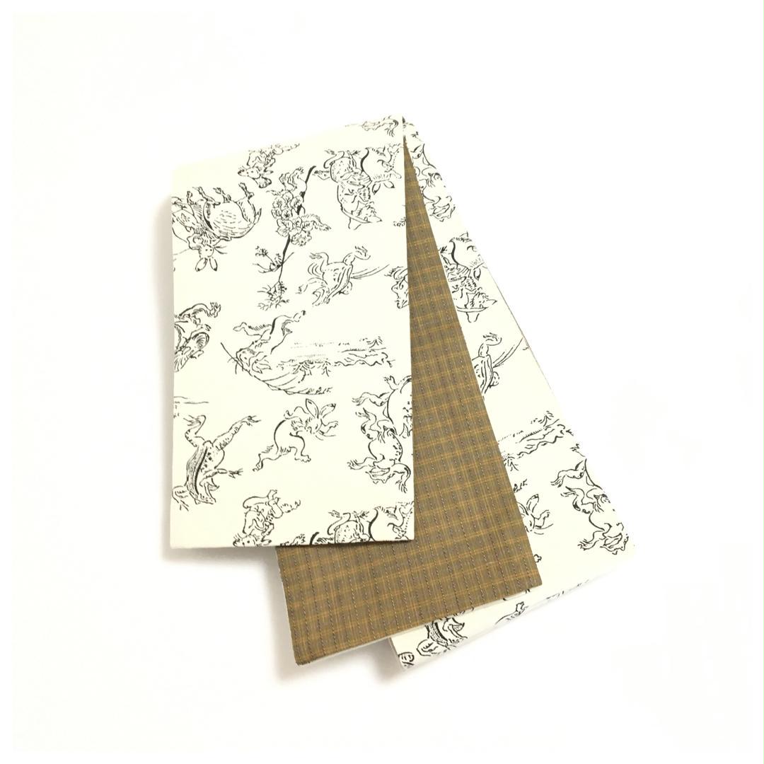 美品　鳥獣戯画　半幅帯　綿　生成り　ファブリック　アレンジ帯　長さ400