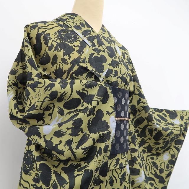 新品 撫松庵 妖怪シルエット セオアルファ 洗える夏着物 小紋 浴衣 6223