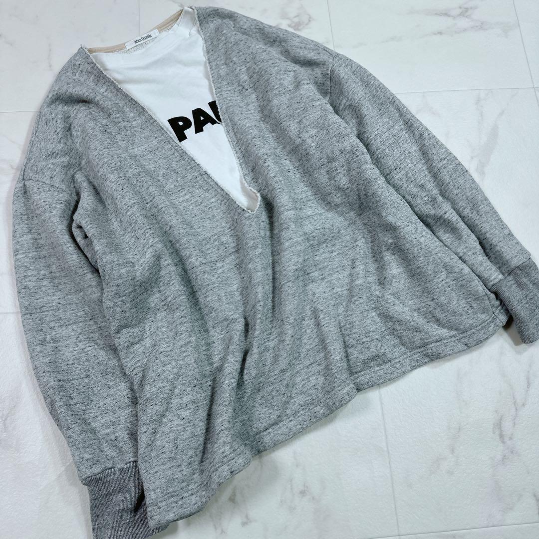 Whim Gazette スウェットVネックプルオーバー ライトグレー