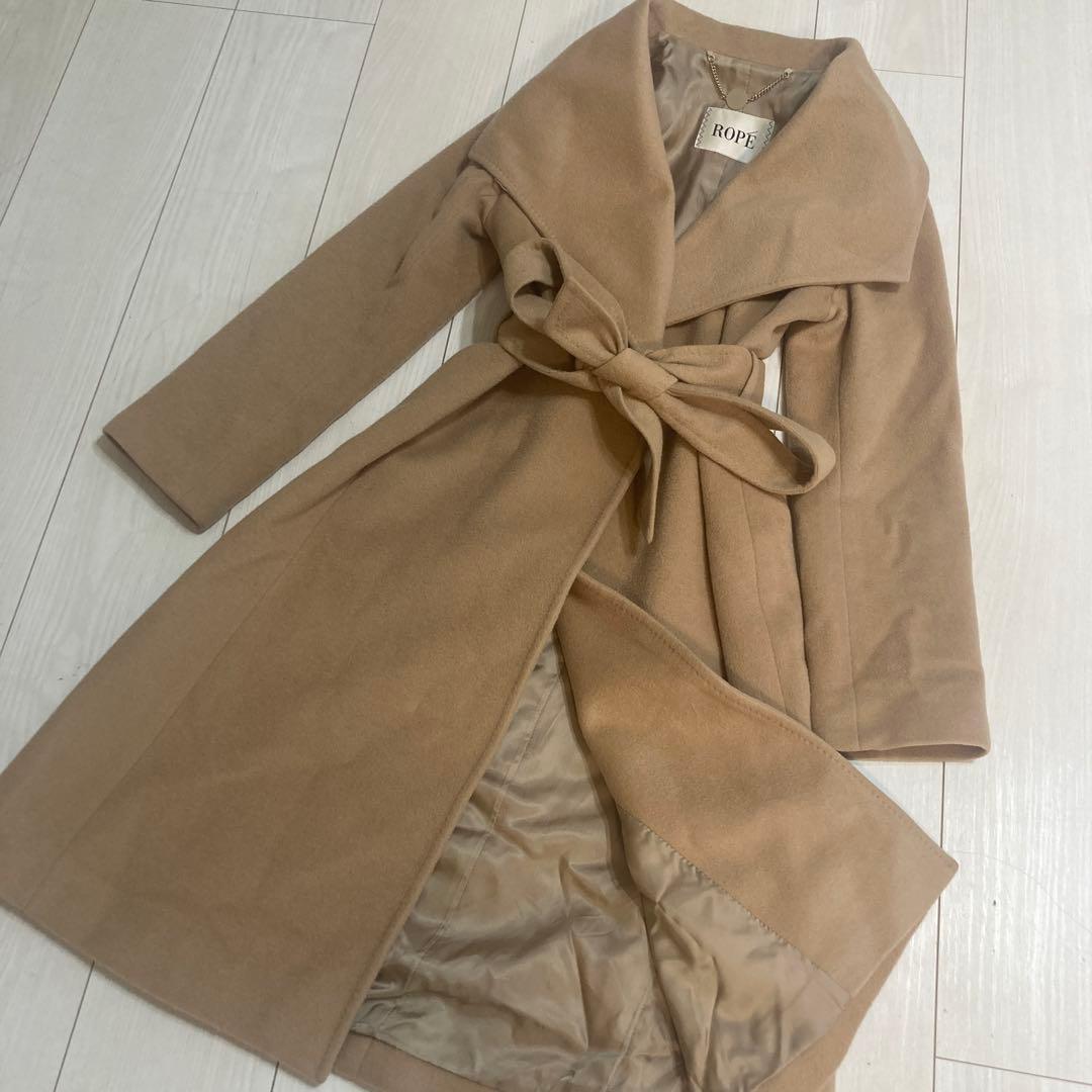 ロペ　ROPE プレミアムウールカシミヤコート　ベルト　女優エリ キャメル 36