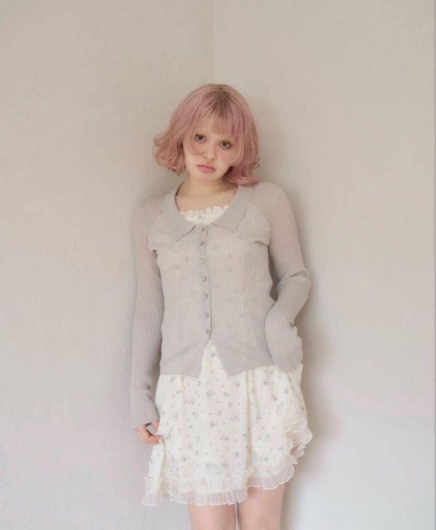 muguet flower chiffon mini cami op WHITE ワンピース
