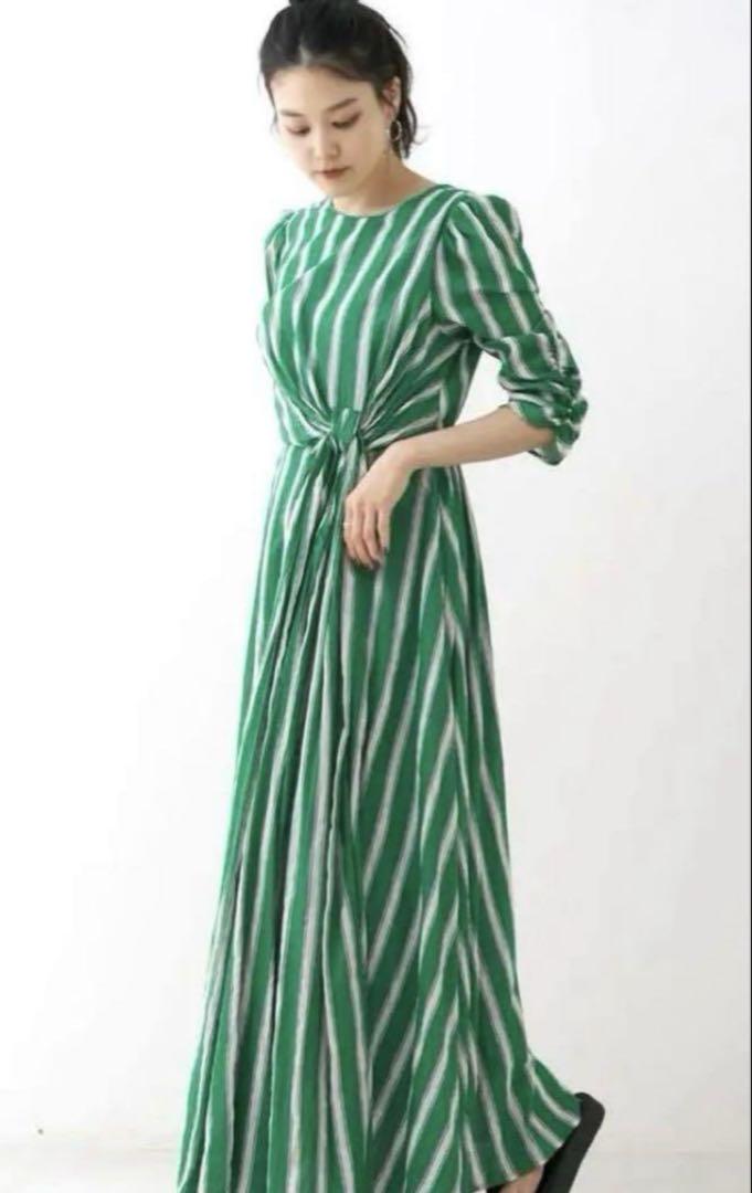 ワンピース Cotton Voile Stripe Twisted Waist Dress