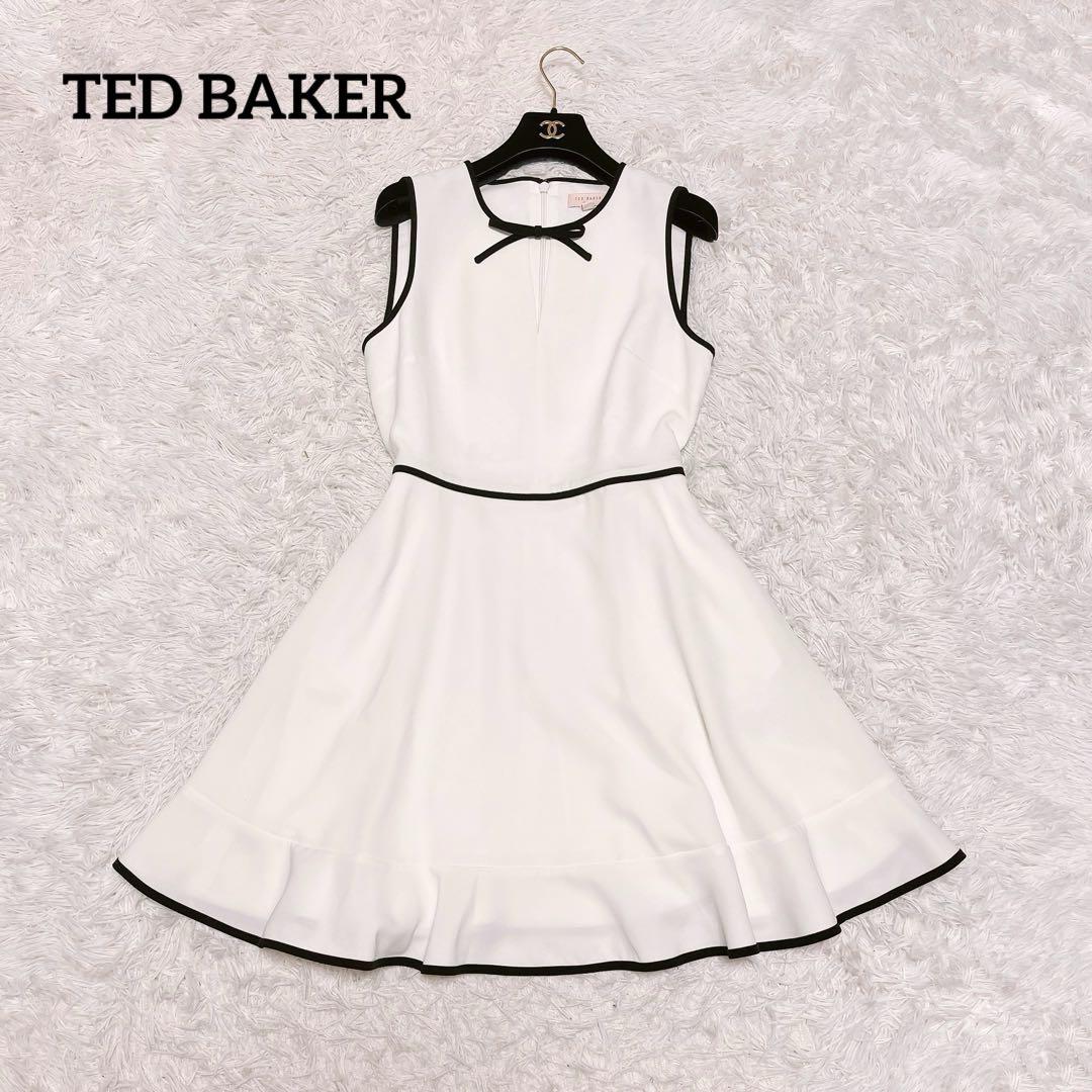 TED BAKER リボン ノースリーブ フ ワンピース ドレス 白 M