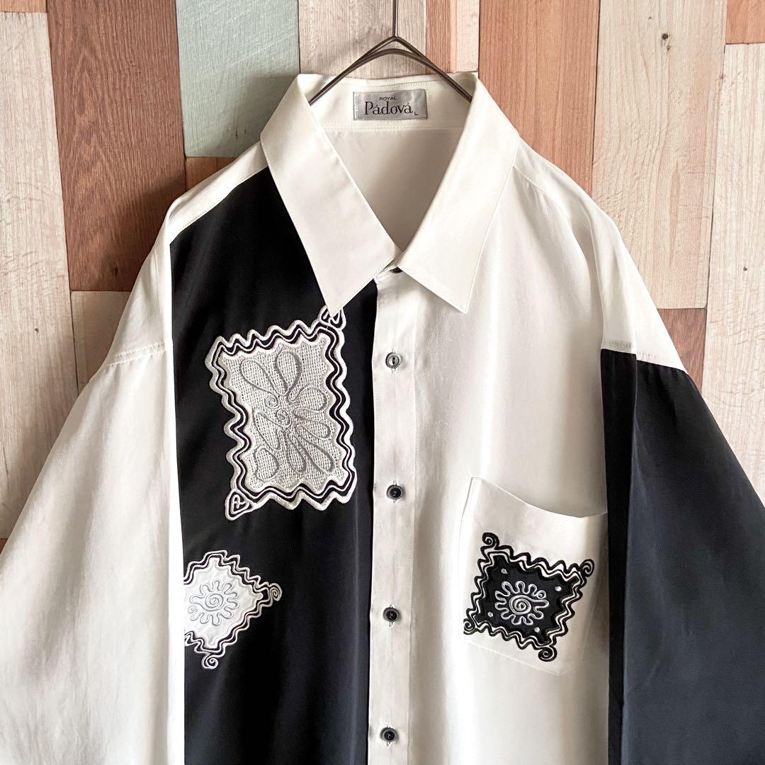 90s 00s vintage 古着 刺繍柄 スイッチシャツ y2k
