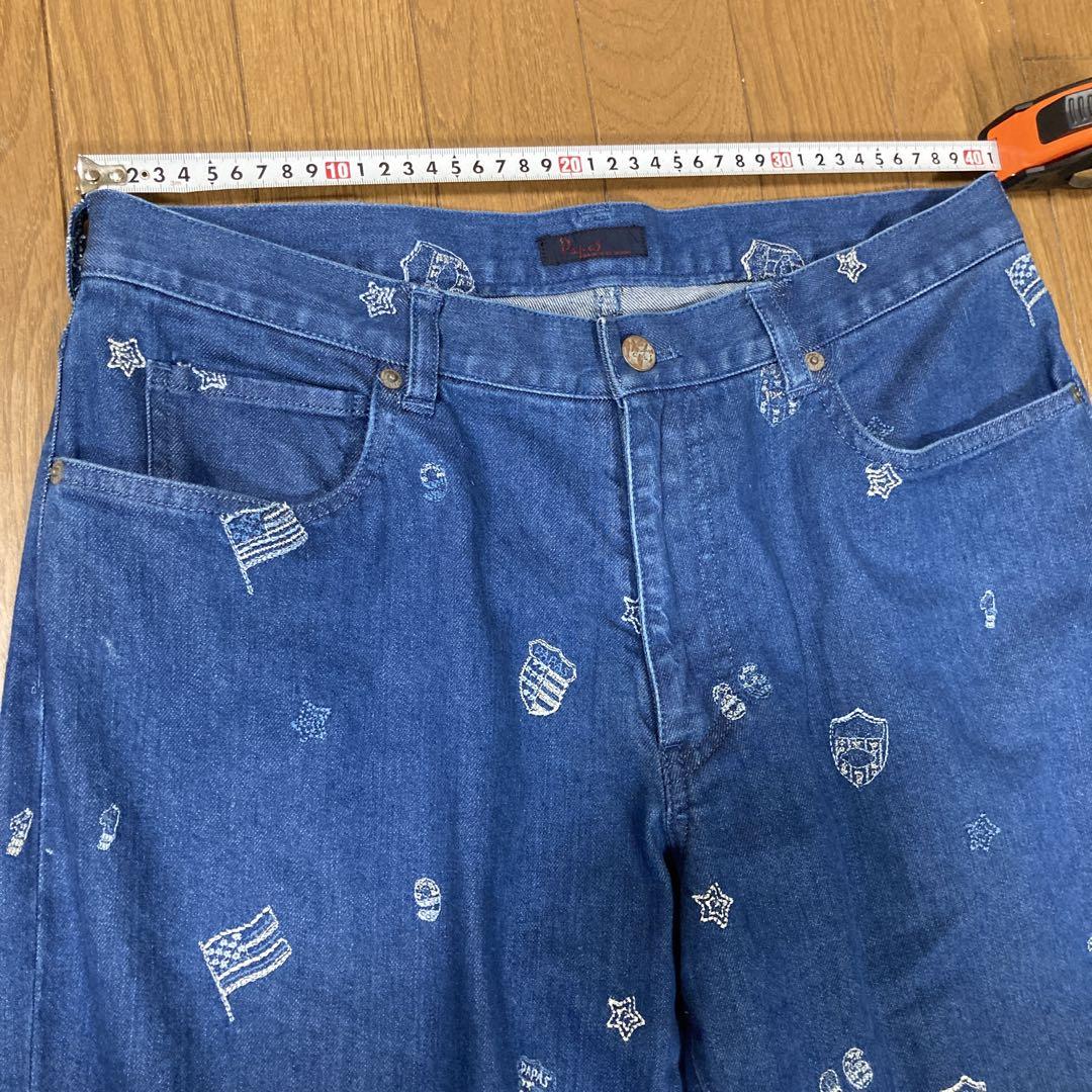 papas刺繍デザイン デニムパンツ ウエスト34インチ86cm股下73cm パンツ papas刺繍デザイン デニムパンツ ウエスト34インチ86cm股下73cm パンツ