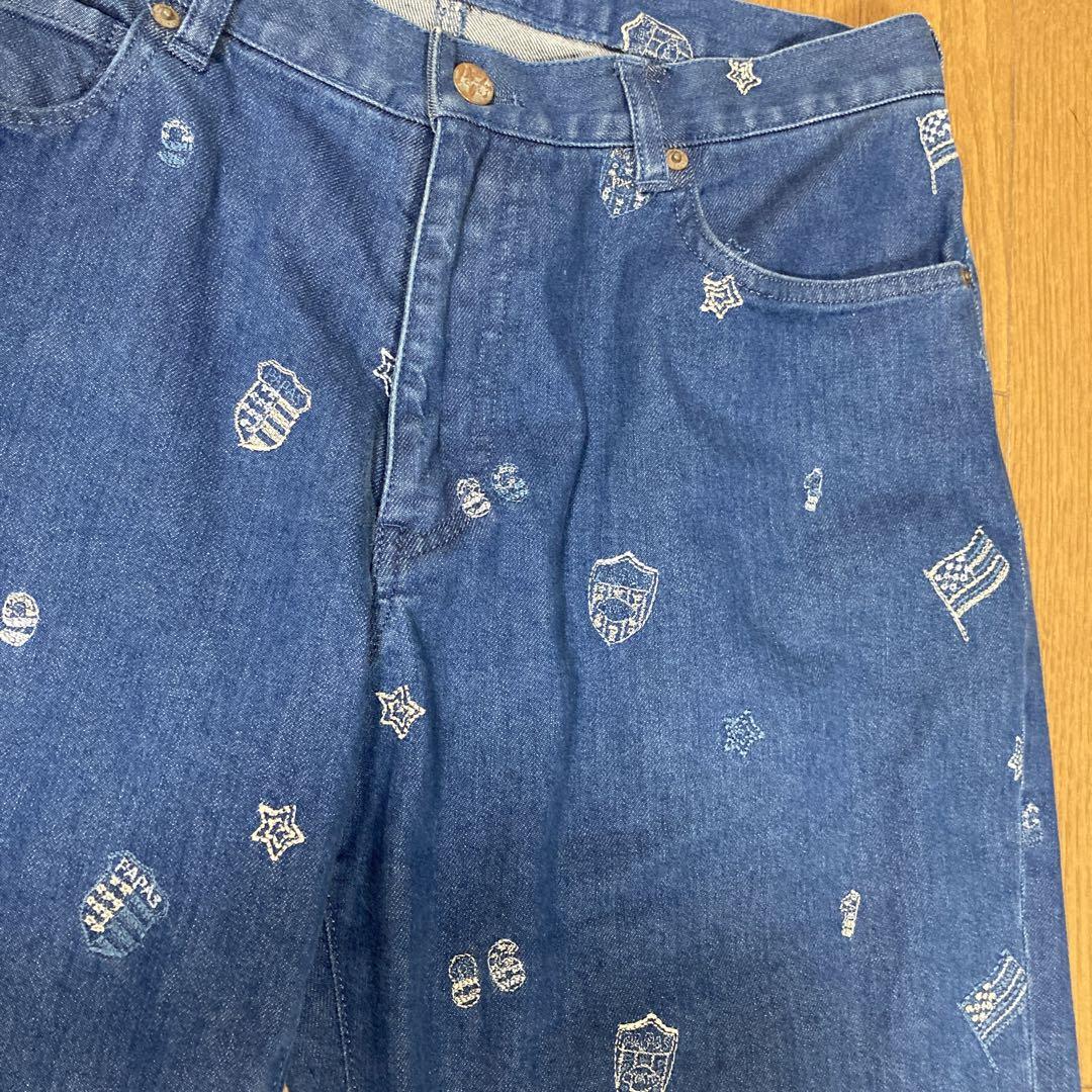 papas刺繍デザイン デニムパンツ ウエスト34インチ86cm股下73cm パンツ papas刺繍デザイン デニムパンツ ウエスト34インチ86cm股下73cm パンツ