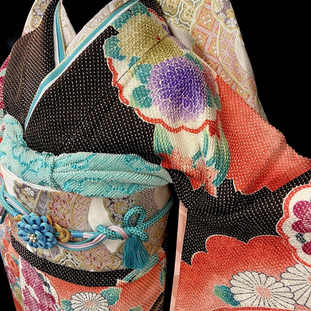 藤娘きぬたや　落款入り 総絞り　花模様　振袖 フルセット 振り袖 藤娘きぬたや 落款入り 総絞り 花模様 振袖 フルセット 振り袖