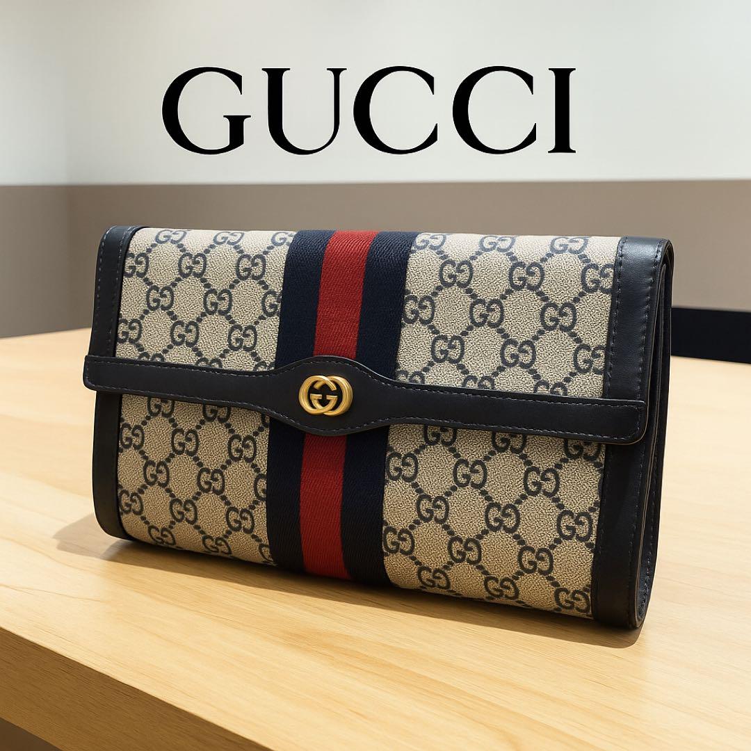 【GUCCI】クラッチバッグ GGスプリーム/シェリーライン　ビンテージ GUCCI - 本物 グッチ GUCCI シェリーライン GGスプリーム