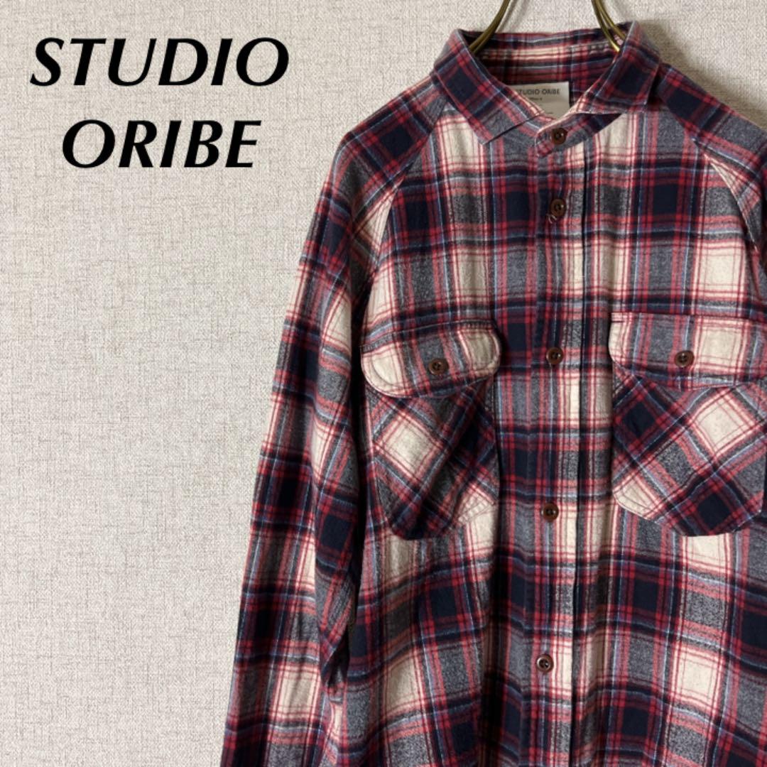 2034円 直営限定アウトレット STUDIO ORIBE スタジオオリベ オンブレチェック ネルシャツ