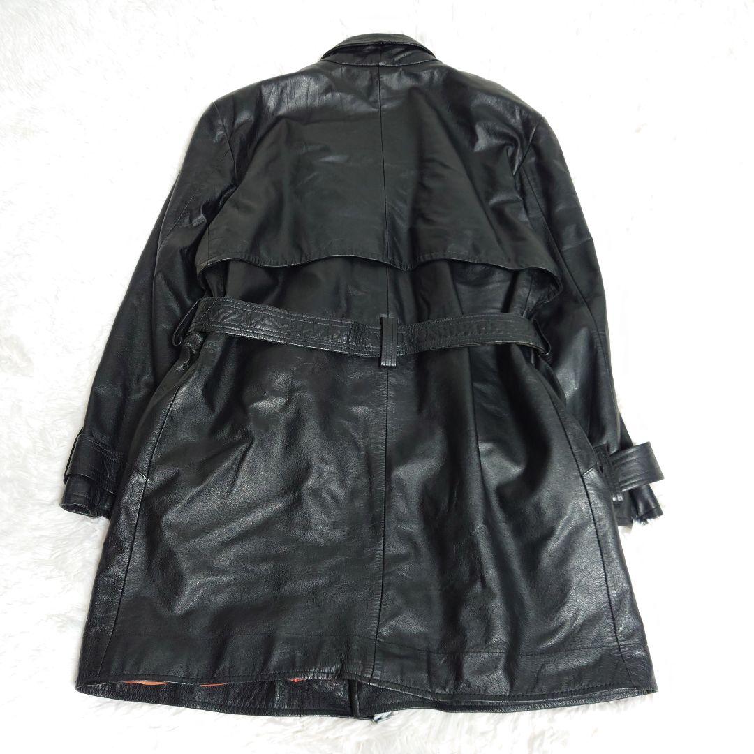 ★8201 美品 メンズティノラス レザー トレンチコート ロング ベルト 黒