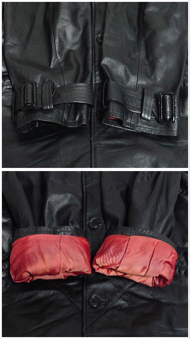 ★8201 美品 メンズティノラス レザー トレンチコート ロング ベルト 黒