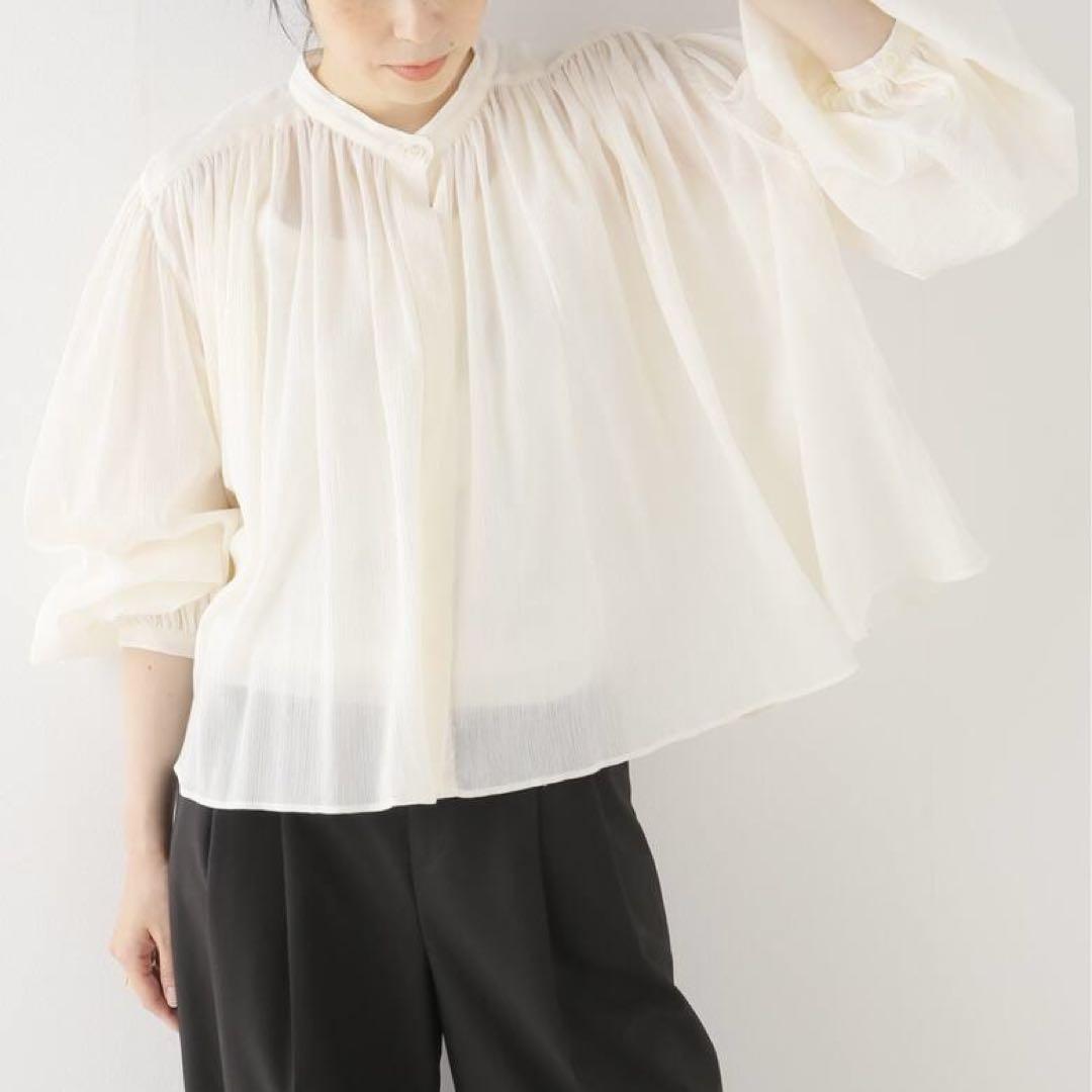 海外ブランドアウトレット通 極美品♡ 定価23, Plage ギャザーブラウス バンドカラー トップス