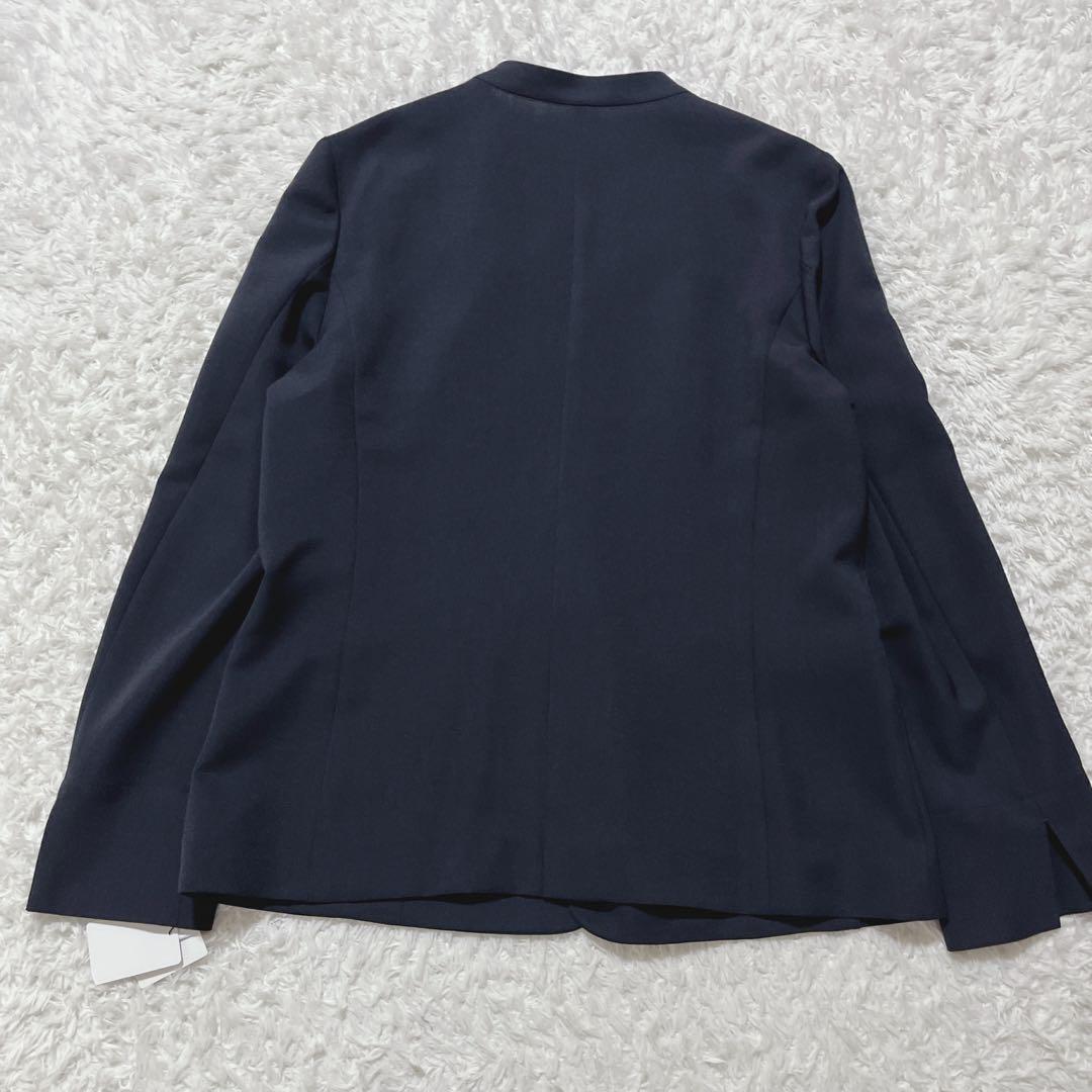 タグ付き新品✨アオキ　LES MUES　ノーカラージャケット　紺　洗える　XL