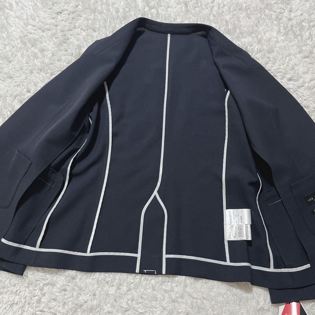 タグ付き新品✨アオキ　LES MUES　ノーカラージャケット　紺　洗える　XL