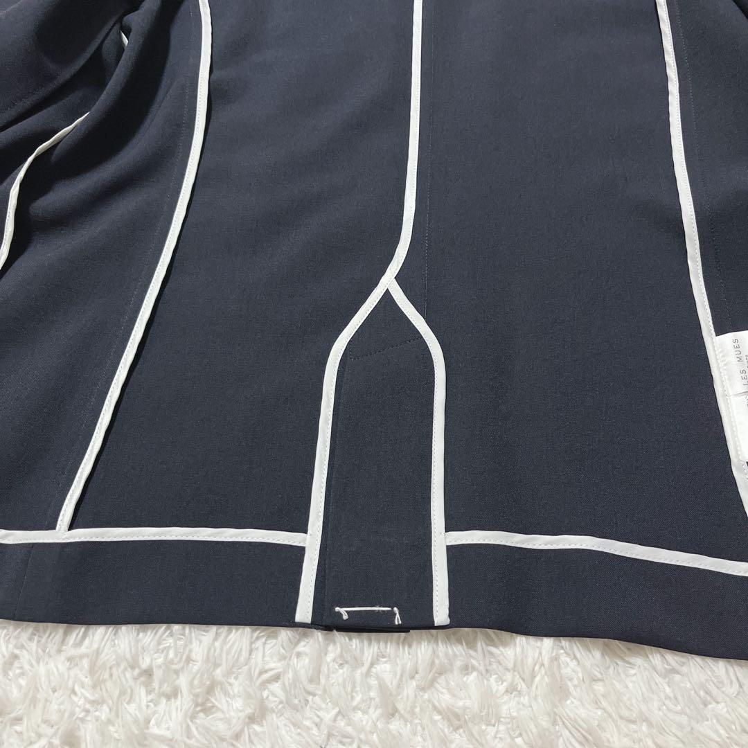 タグ付き新品✨アオキ　LES MUES　ノーカラージャケット　紺　洗える　XL