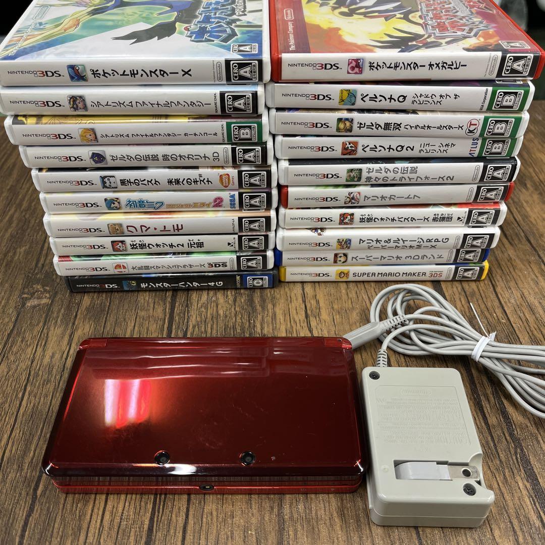 ①3DSメタリックレッド　ソフト20枚セット