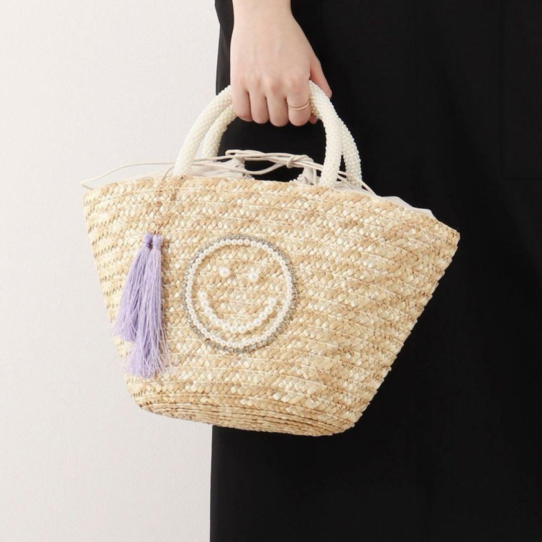 【新品タグ付き】ノーリーズ　ビーズハンドル×パール刺繍カゴバッグ
