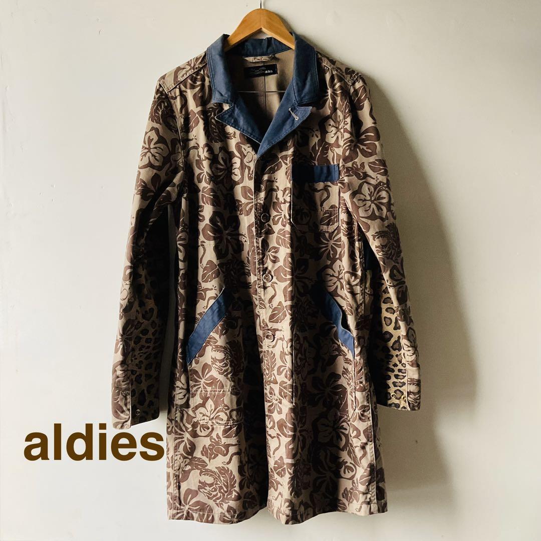 aldies 花柄ロングコート ネイビー襟付き