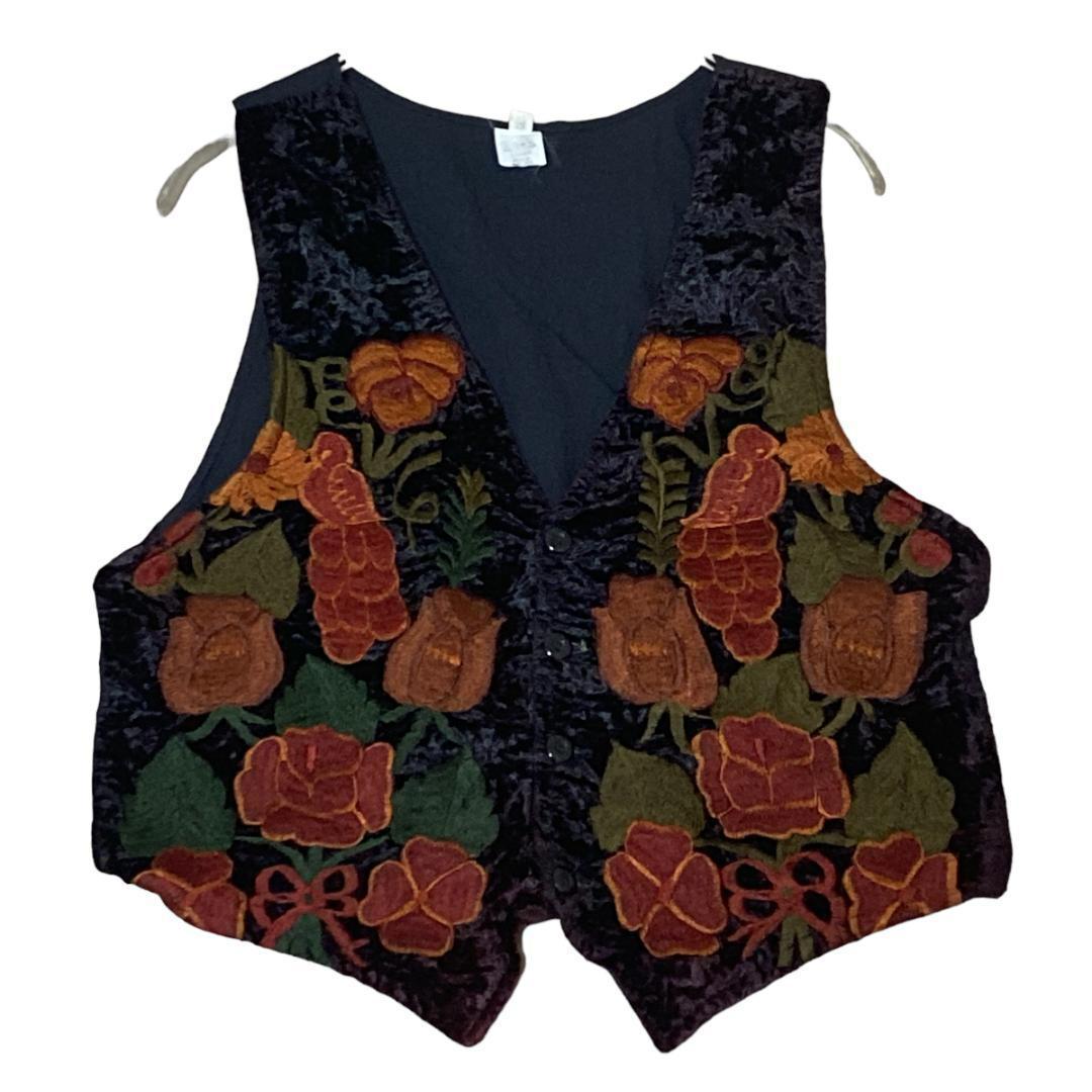 グアテマラ製 総柄ベスト フラワー 鳥 ユーロ古着 ジレ s52