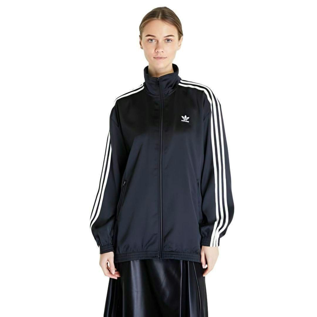 adidas黒2XLルーズサテンファイヤーバードトラックジャケット
