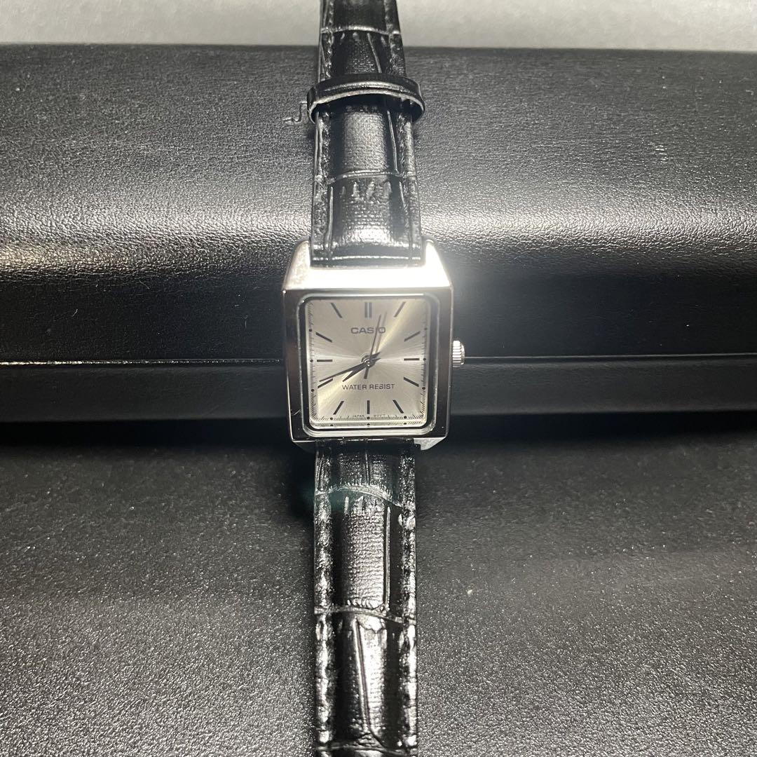CASIO スクエア腕時計 ブラックレザー - メルカリ