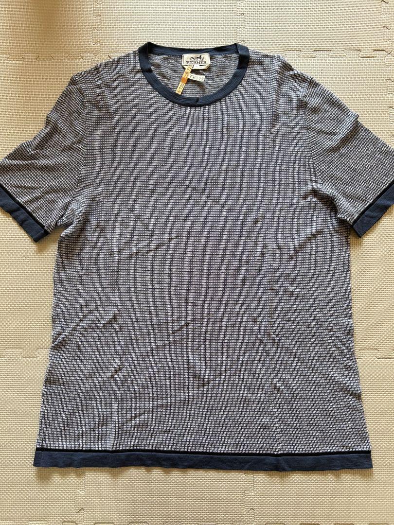 HERMES チェック柄 Tシャツ ネイビー