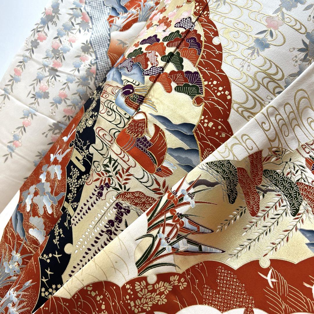全国送料無料・イイ店 31 振袖フルセット 正絹 白 ホワイト 銀彩 駒刺繍 暈し染め 小柄 着物・浴衣