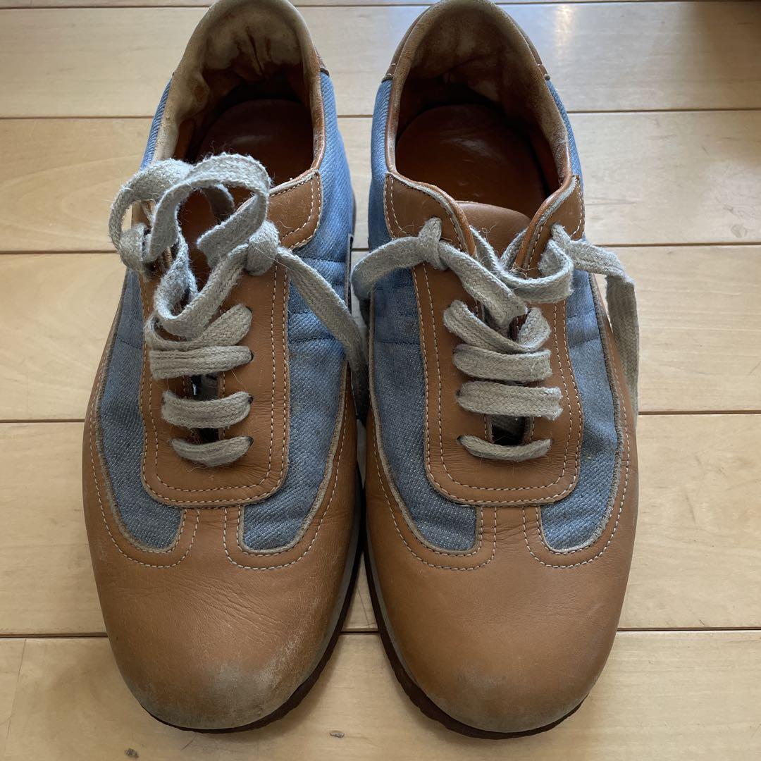 HERMES デニム レザー スニーカー　エルメス