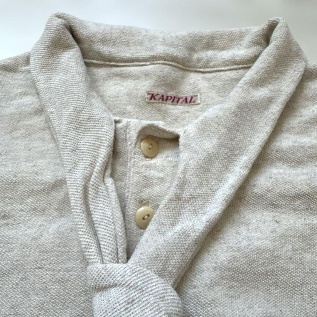 KAPITAL 鳥刺繍 ボウタイ付き コットンリネン鹿の子ポロシャツ KAPITAL キャピタル コットンリネン ボウタイポロシャツ 刺繍