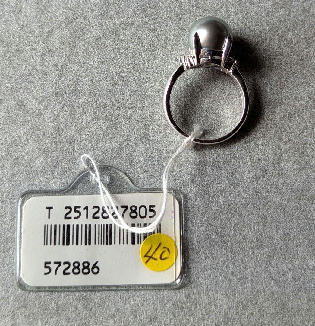 Pt900 黒蝶真珠 リング ダイヤ付き 径約10.0mm D0.07ct