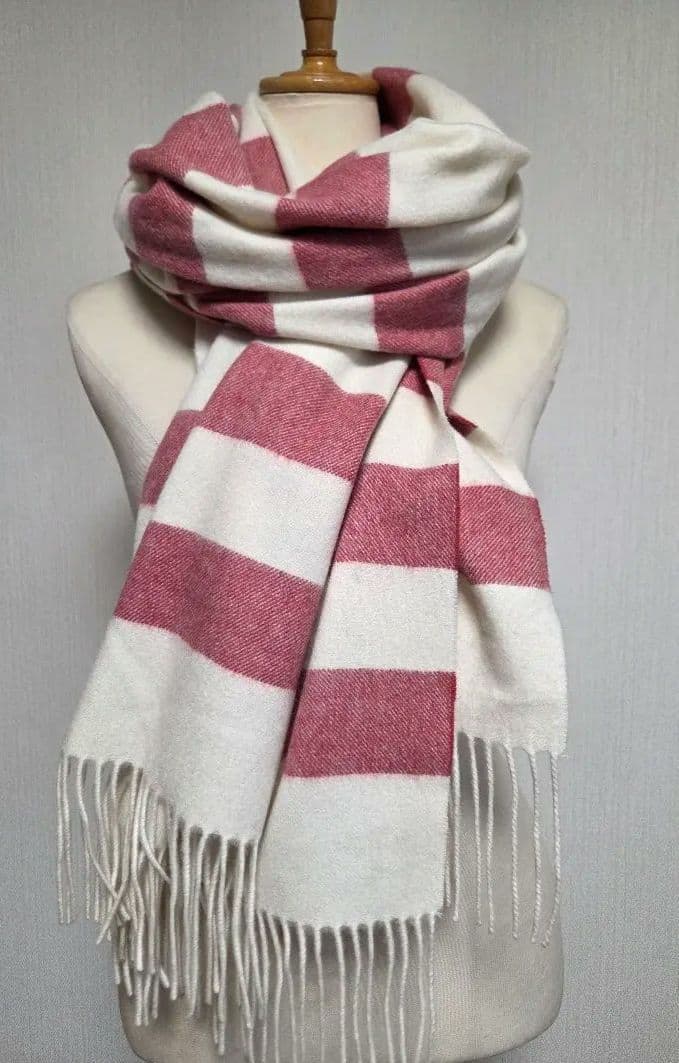 ASAUCE MELER アソースメレ 白ｘ赤 カシミア 大判ストール