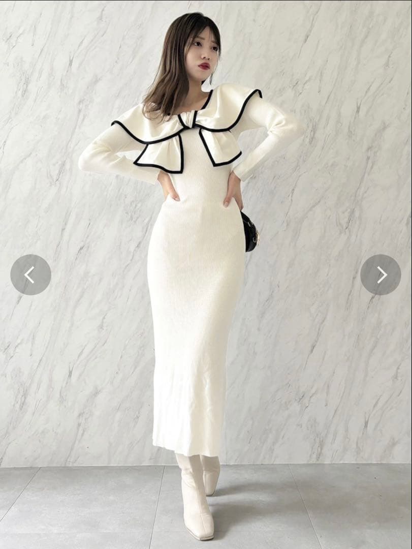 パイピングリボンニットワンピース dazzlin ホワイトFREE SIZE