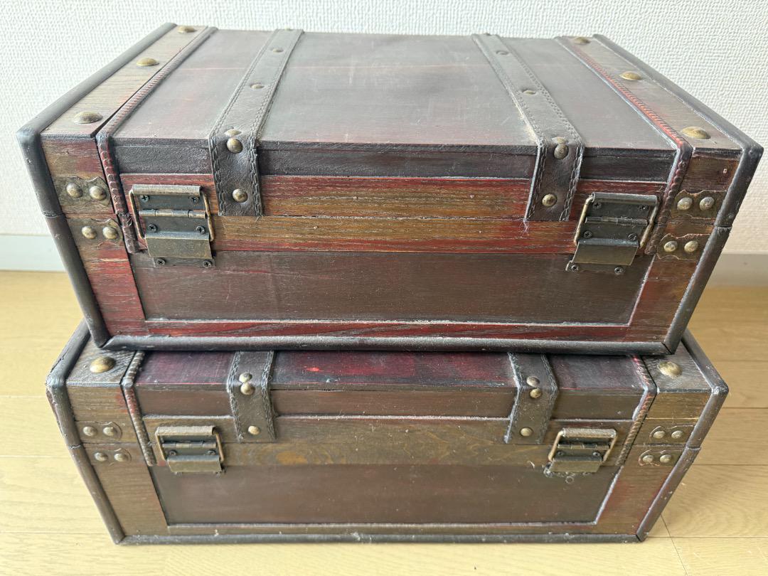 【セール 登場から人気沸騰】 - 本物ホビー・楽器・アート アンティーク風 2個 トランクBOX 家具