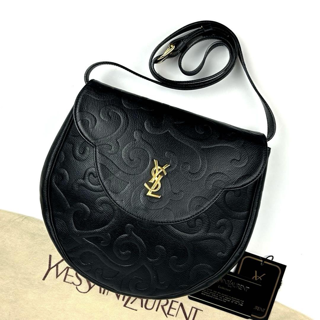 【極美品】イヴサンローラン　ショルダーバッグ　YSL　唐草模様　総柄　レザー　黒