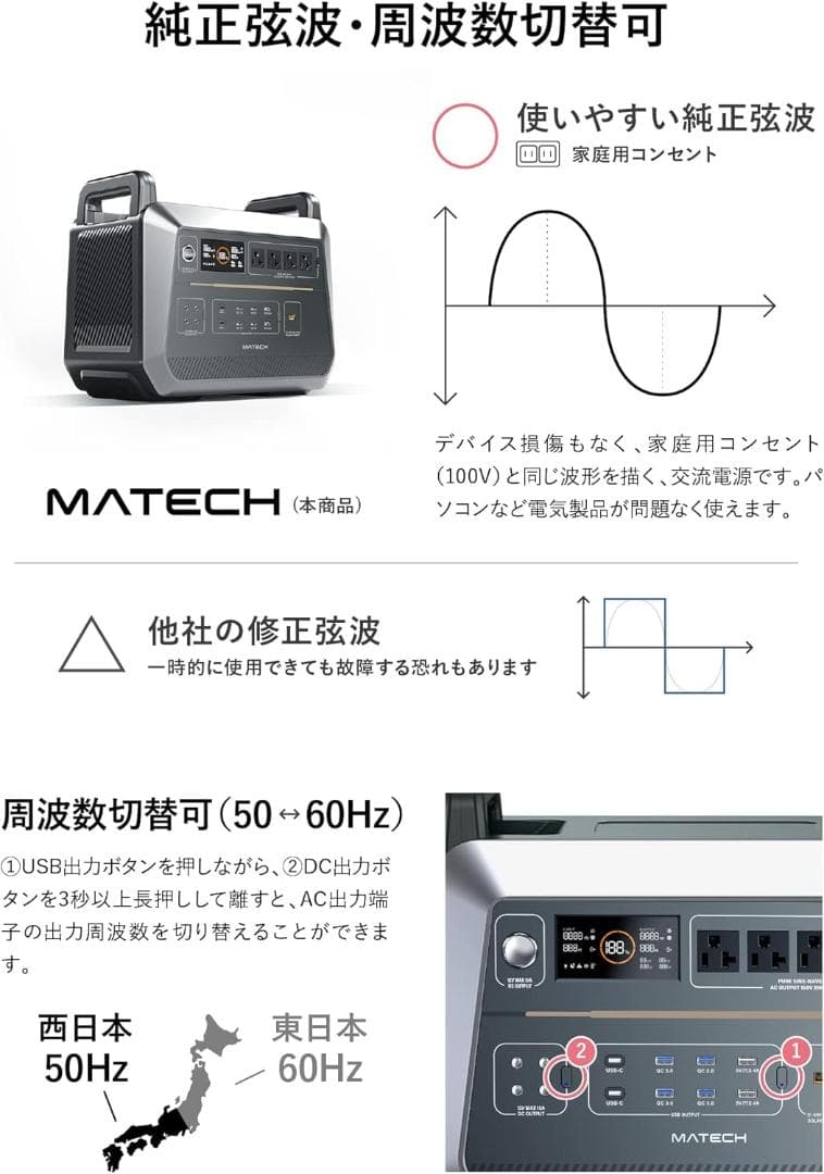 MATECH PowerZ Pro 2000 ポータブル電源 2073.6Wh MATECH PowerZ Pro 2000 ポータブル電源 2073.6Wh
