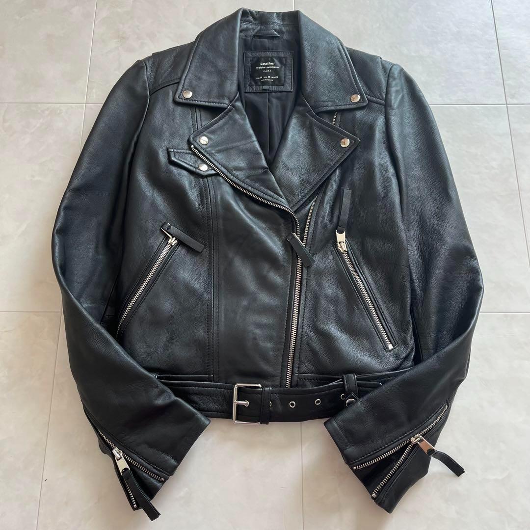美品✨ZARA ラムレザーライダースジャケット 黒 M ダブル 羊革