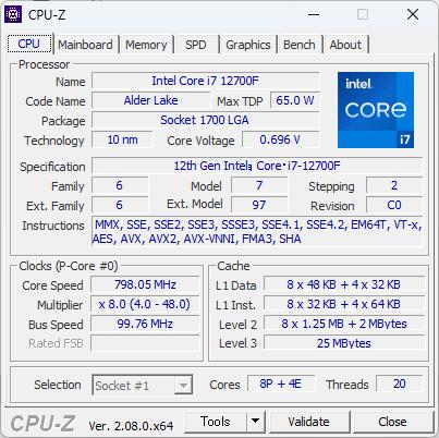 CPU Core i7 12700F Intel CPU