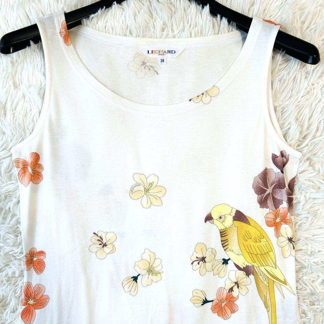LEONARD レオナール ノースリーブワンピース 鳥 花柄 ボタニカル