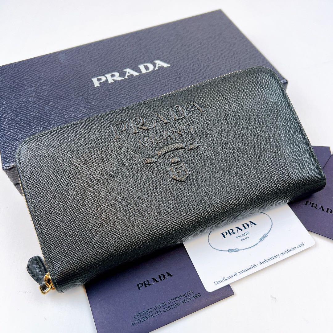 未使用級⭐️ PRADA 長財布 ジップウォレット エンボスロゴ ブラック レザー