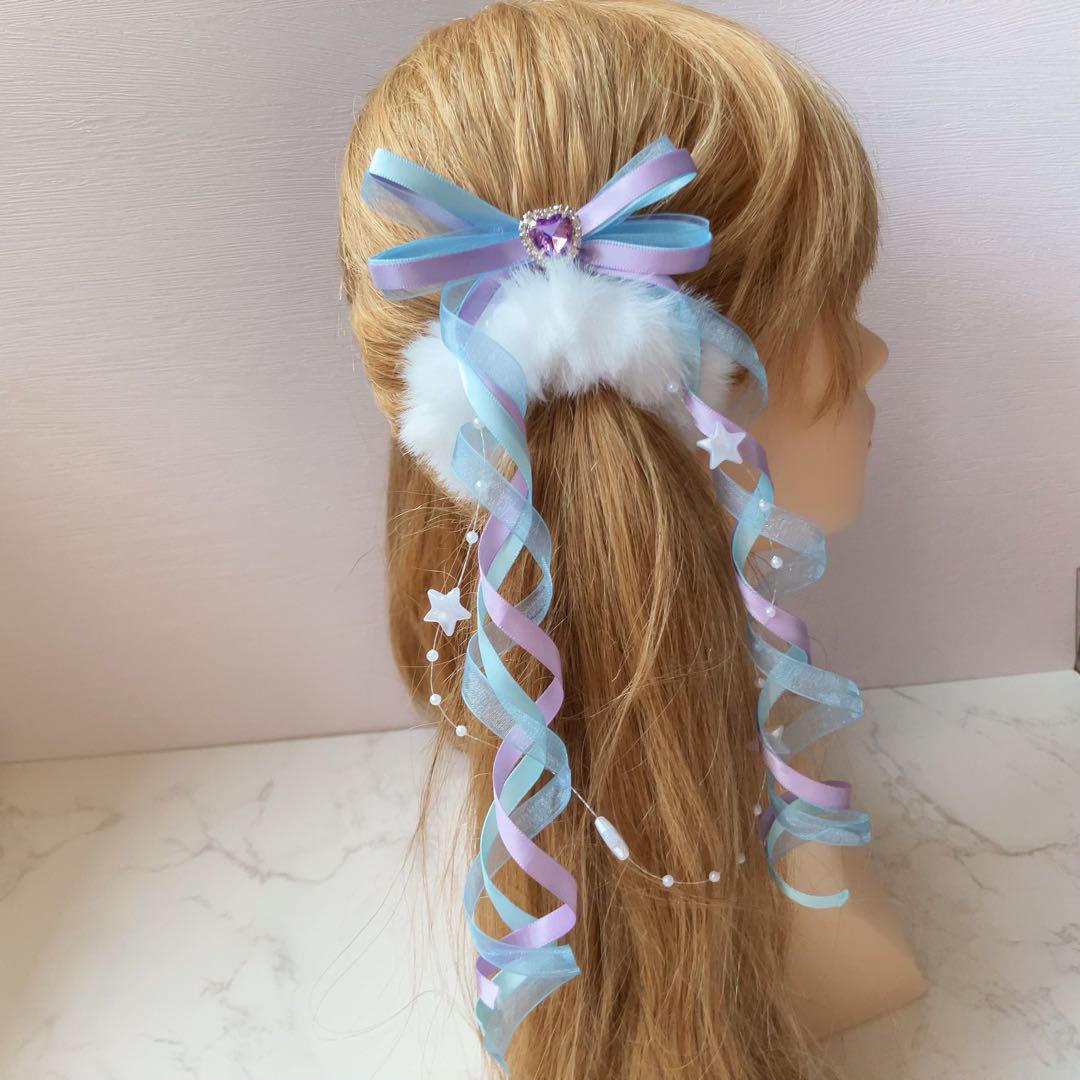 星型パールガーランド♡カールリボン♡水色×ラベンダー/3色/量産
