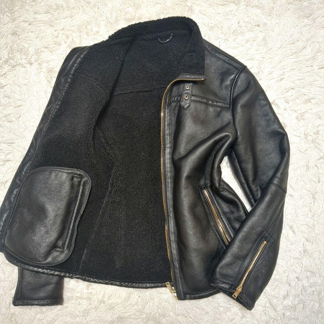 【極美品】ZARA☆XL　レザー　ゴールド金具　ボア　ライダース　ブラック