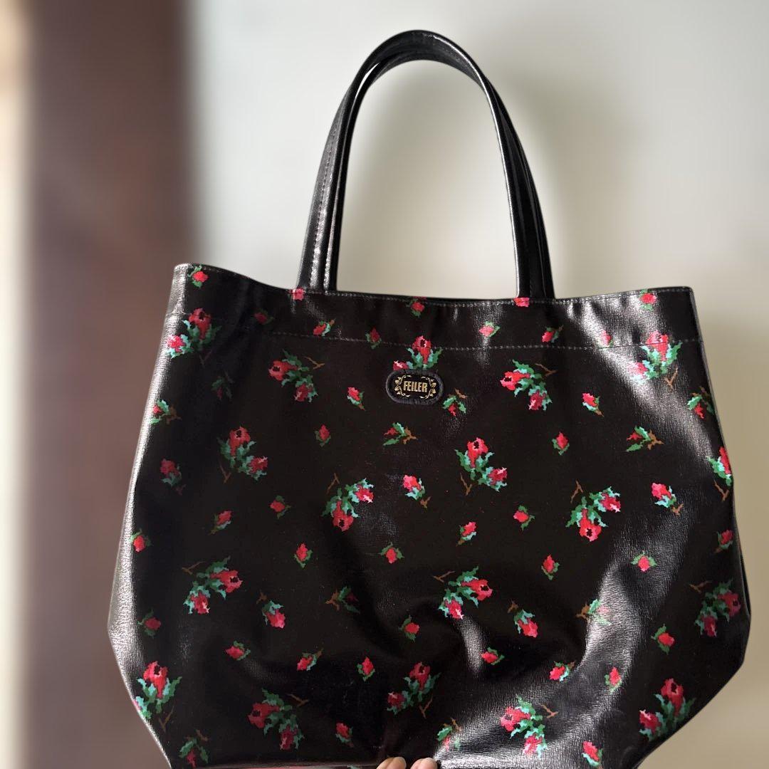FEILER 花柄刺繍 トートバッグ 黒　タグ付き FEILER 花柄刺繍 トートバッグ 黒 タグ付き