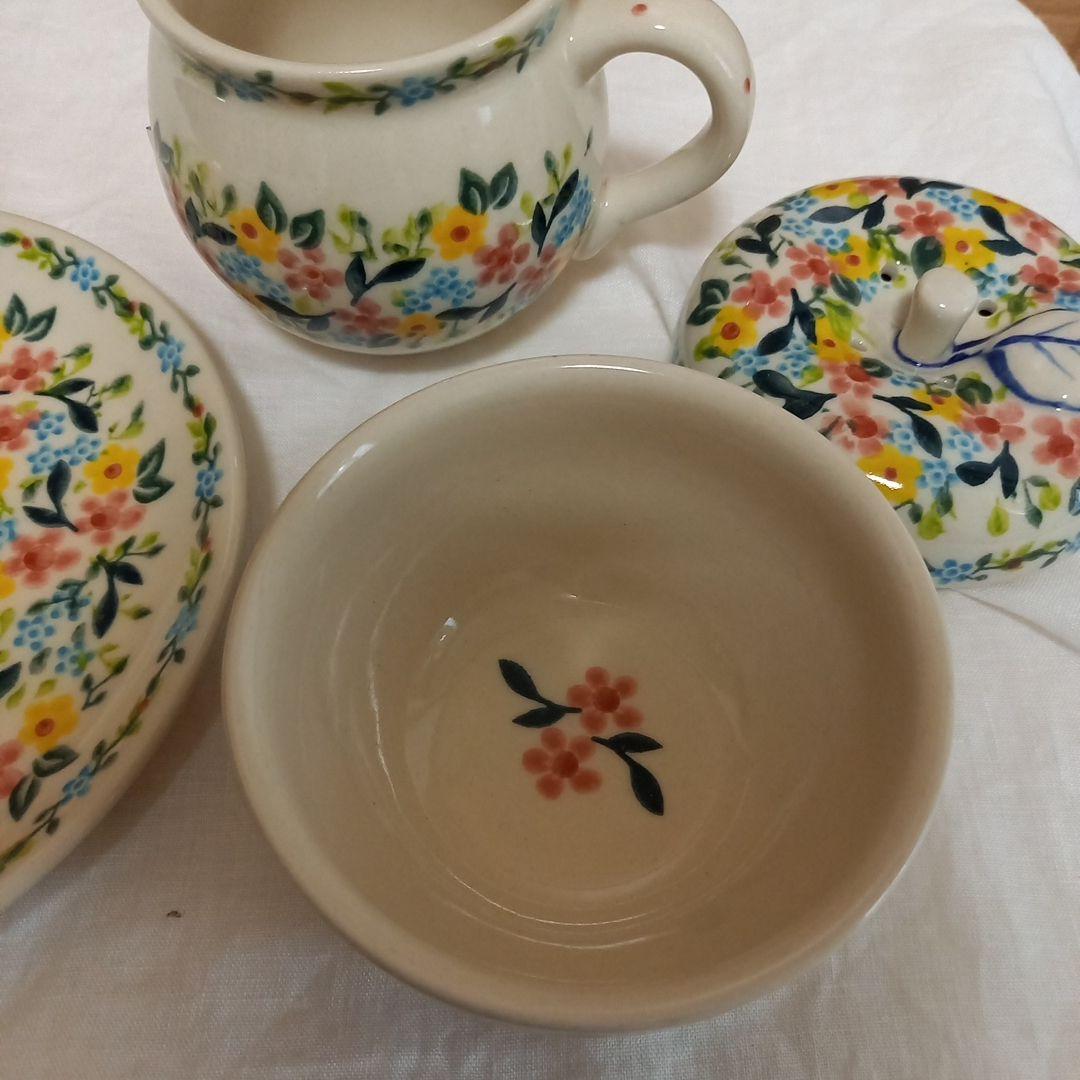 新品　ポーリッシュポタリー　野の花冠　プレート　マグカップ　りんごポット　セット